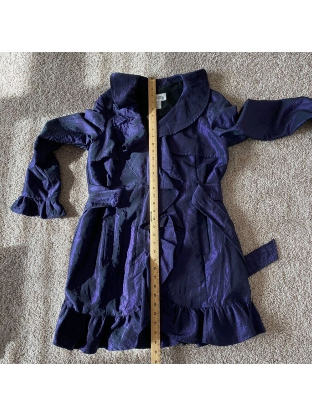 Vintage 90s Joseph Ribkoff Purple Crushed Satin Ruffle Trim Jacket Belted Sz 6 - Picture 12 of 12